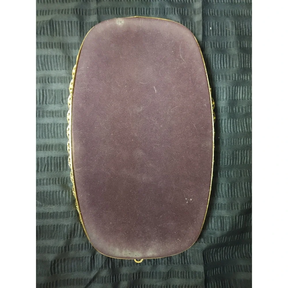 Vanity Tray with Mirror Vintage Gold Metal Around Outside 12